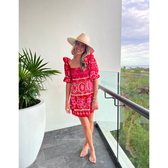 FARM RIO Summer Sunrise Mini Dress in Red Size Medium - Picture 2 of 14